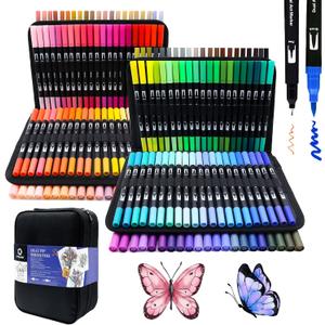 Artecho 168 Colors Markers for Adult Coloring Books, Dual Tip Markers for School, Fine and Brush Tip for Adults Coloring Books, Calligraphy, Drawing, Sketching