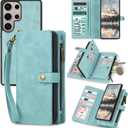 TwoHead for Samsung Galaxy S25 Ultra Wallet Case with Card Holder, Detachable Magnetic Phone Case for S25 Ultra,PU Leather All-Round Protective Phone Case Wallet with Wrist Strap,Blue