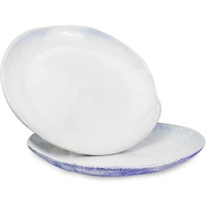 roro 10.5-Inch Ceramic Dinner Plate Set of 2 - Rustic Azure Blue Textured Plates with White-Blue Reactive Glaze, Mykonos Collection