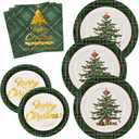 NatuBeau 200 Pcs Christmas Plates and Napkins Christmas Tree Party Supplies Christmas Dinnerware Set Including 50 Paper Plates 50 Dessert Plates 100 Napkins Serves 50 Guests, Green