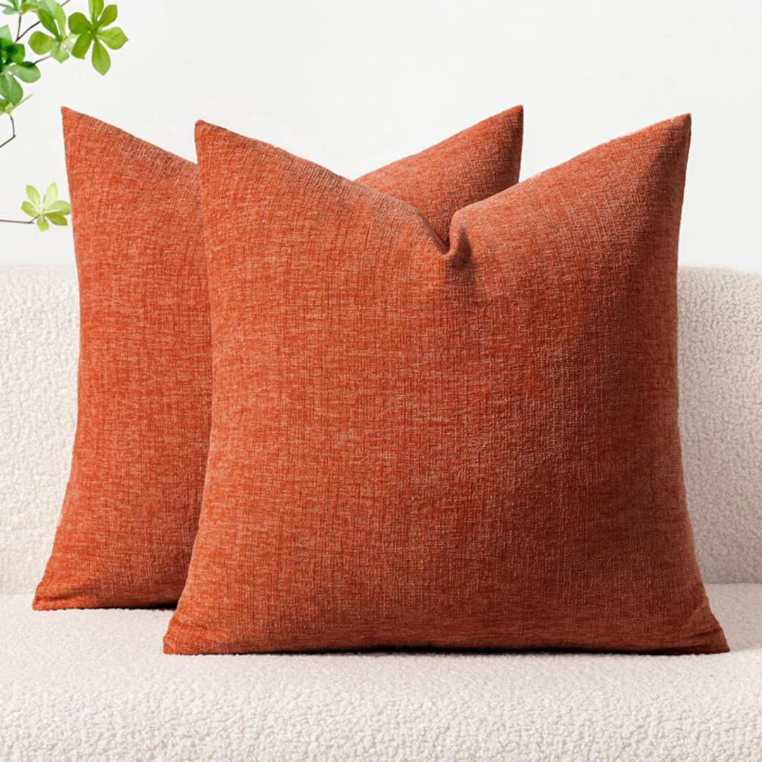 MIULEE Pack of 2 Rust Throw Pillow Covers 18x18 Inch Soft Chenille Pillow Covers for Sofa Living Room Couch Solid Dyed Cases (18" x 18" (Pack of 2), Rust)