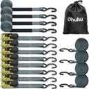 Ohuhu Ratchet Tie Down Strap 15 Ft - 500 lbs Load Cap with 1500 lbs Breaking Limit, Ratchet Tie Downs Logistic Cargo Straps for Moving Appliances, Motorcycle (Grey, 8-Pack)