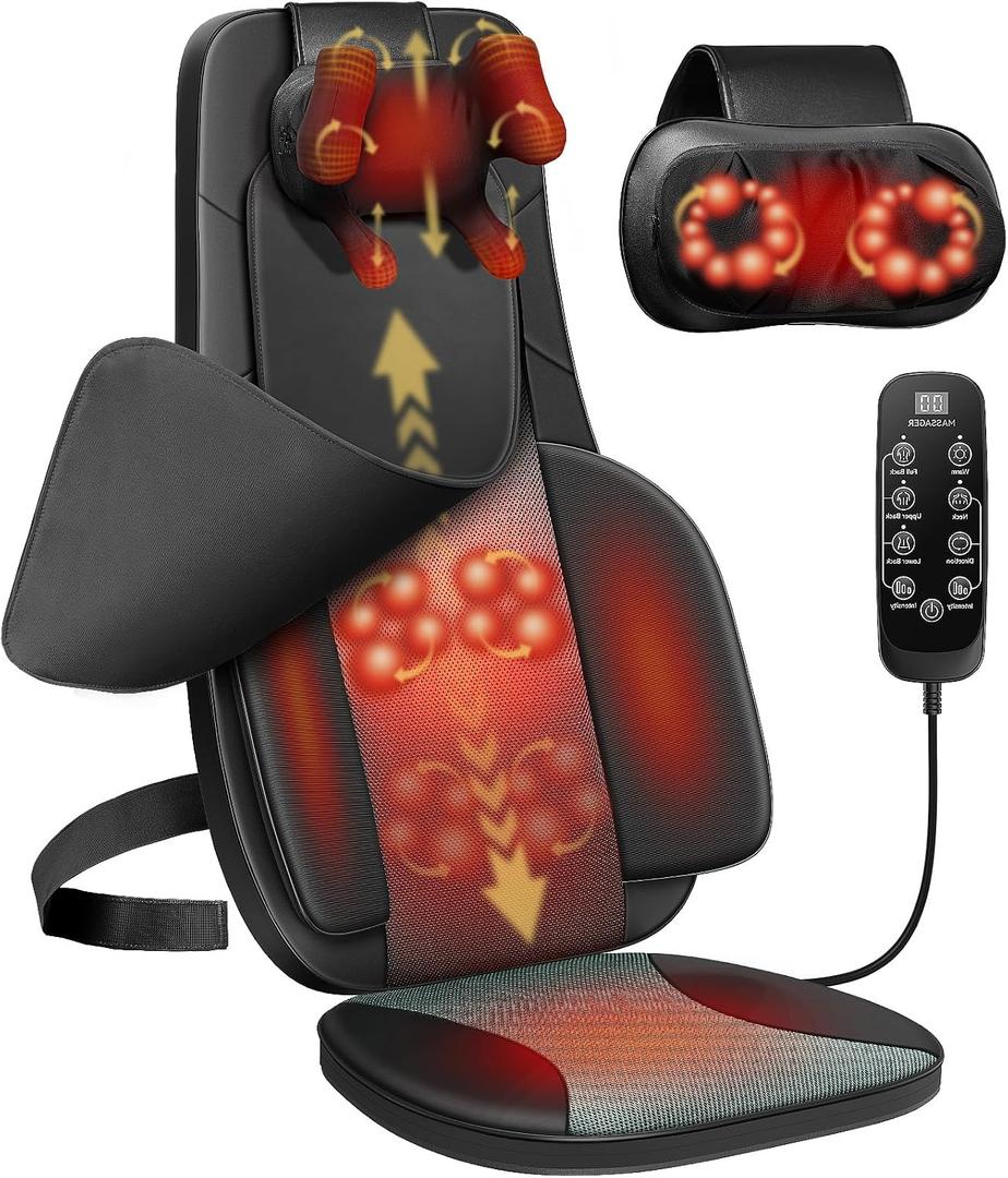 Flekzo Shiatsu Neck and Back Massager with Heat, Massage Chair Pad