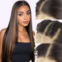 SUKRI Highlight Synthetic Lace Front Wig Drark Brown 26 Inch Long Straight Wigs for Women 134 Preplucked Lace Front Wig Heat Resistant Fiber Highlights Wig for Daily (26 Inch)