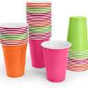 xo, Fetti Pink, Orange + Green Plastic Cups - 50 Disposable 16 oz Cups |Final Fiesta Bachelorette Decorations, Rave Birthday Party Favors, Cinco de Mayo Neon Drinkware Supplies