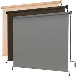 Outdoor Roller Shade, Exterior Cordless Patio Roll Up Blinds with Splicing Design, Cordless Shade Cloth Roll Blinds for Porch Gazebo Pergola Balcony Backyard (6' W x 8' H, Grey)