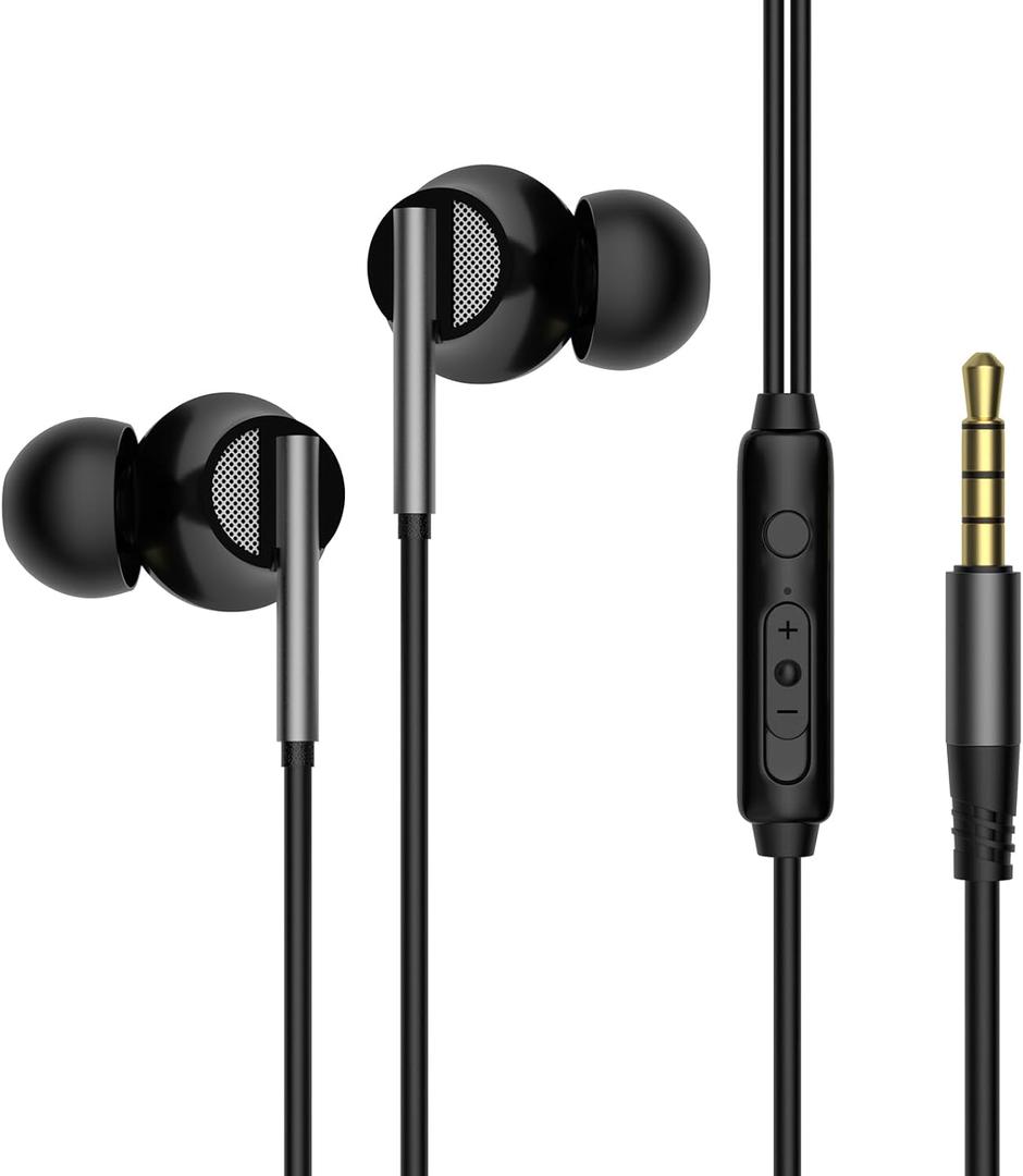 2 x viken Wired Earbuds with Microphone Volume Control, Stereo Heavy Bass Earphones Noise Isolation in-Ear Headset Compatible with iPad,Laptop,MP3,Phones Fits All 3.5mm Jack Plug Headphones Wired (Black)