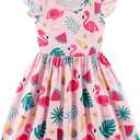 Baby Girls Dress Unicorn Casual Flutter Sleeve Swing Sundress Birthday Party Summer Playwear Dresses 1-8 Years Old (18-24 Months, Flamingo)