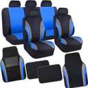 CAR PASS Line Rider Sporty Car Seat Covers Full Set with 4Pcs Waterproof Car Floor Mats Universal Fit Airbag Compatible Automotive Interior Covers for Sedans, Trucks,Vans,SUV (Combo Set, Black & Blue)