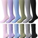 Eurzom 6 Pairs Long Pilates Socks with Grips for Women Tall Knee High Pilates Yoga Slouch Scrunch Non Slip Socks for Yoga Barre Workout Home Hospital