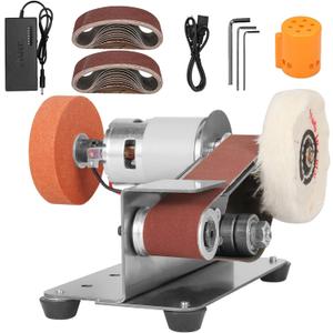 3-In-1 Mini Belt Sander - 15 Degree Knife Sharpener Electric Bench Grinder Sanding Machine, 7 Adjustable Speed Buffer Polisher for Metal Wood DIY Handcraft, Tool & Knife Sharpening (Plus Kit)