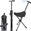 Cane with Seat Foldable Lightweight Walking Cane with LED Light Adjustable Walking Stick for Seniors