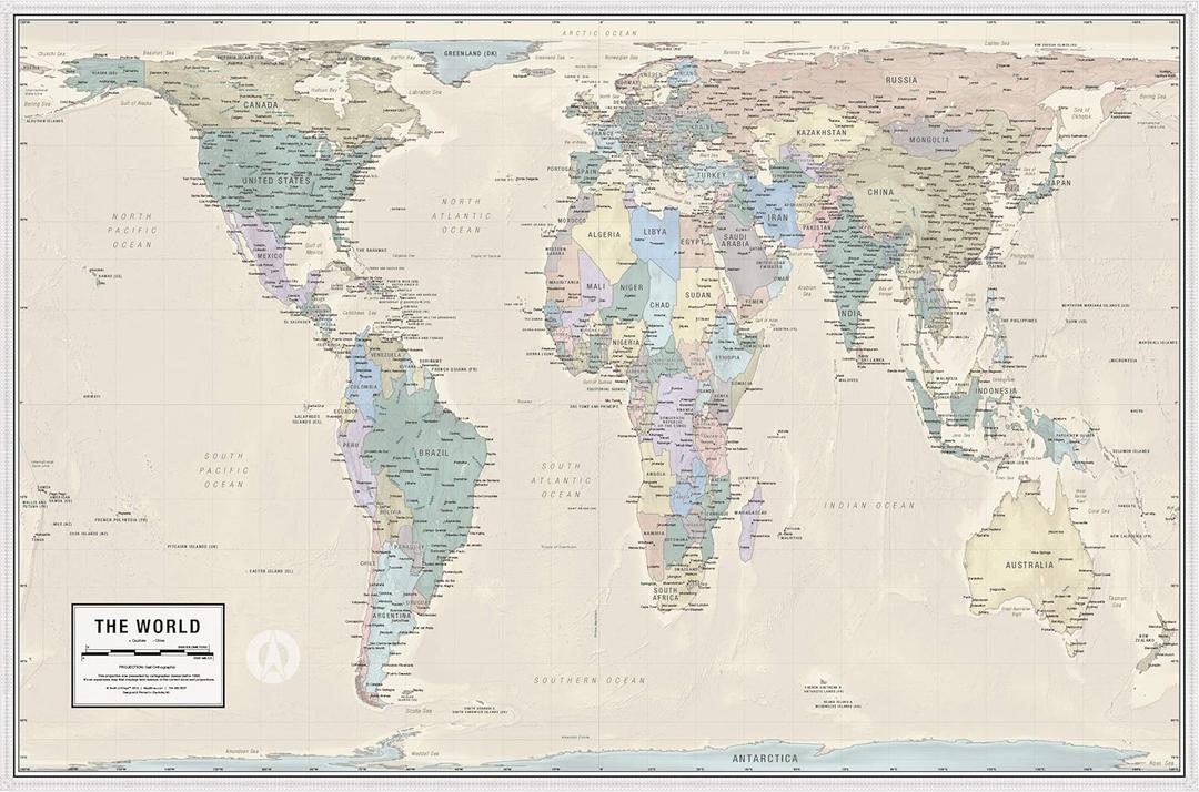 Gall Orthographic World Map | Most Accurate World Map - Countries are Shown in Correct Proportion to Each Other | Laminated World Map | 36 x 24