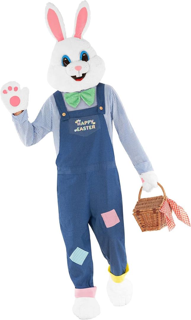 Morph Easter Bunny Costume Adult Rabbit Mascot Dungarees Suit for Easter Costumes Celebrations and Events (X-Large)