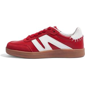 LUCKY STEP Women Classic Retro Gum Sole Fashion Sneakers Casual Tennis Skate Shoe Genuine Leather Walking Footwear Anti Slip Trainers(Red, 8)