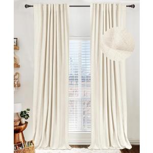 100% Blackout Shield Linen Blackout Curtains for Bedroom 92 Inches Long, Back Tab/Rod Pocket Living Room Drapes, Thermal Insulated Blackout Curtains 2 Panels Set, 50" W x 92" L, Light Cream (50"W x 92"L (Pack of 2))
