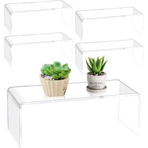 Shellwei 4 Pcs 11 Inch Acrylic Display Risers Rectangular Clear Cupcake Stand Holder Large Shelf Risers for Figures, Dessert Shelves for Party, Stands for Decoration and Organize(11'' x 4.5'' x 4'')