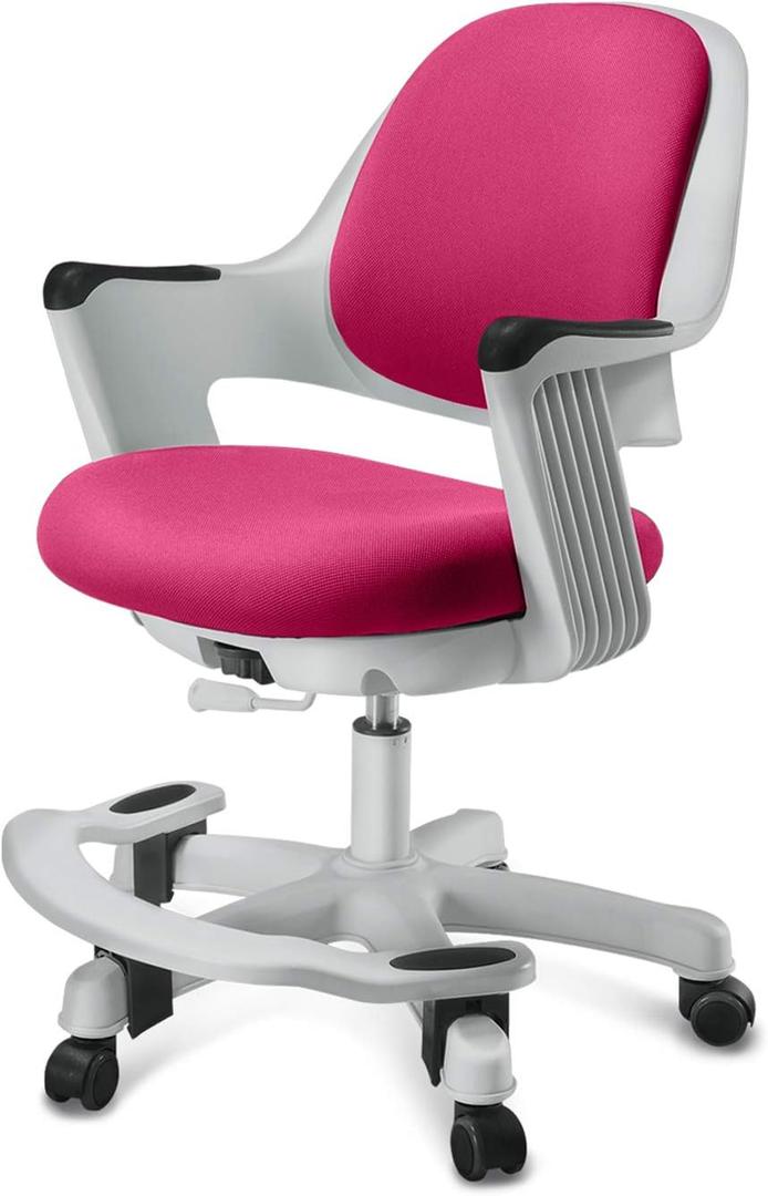Kids Desk Chair, Ergonomic Design Desk Chair with Footrest, Height Adjustable Seat, Comfy Comfortable Cushion Computer Task Chair, Smooth Rolling Wheels for Student and Children, Rosie Pink