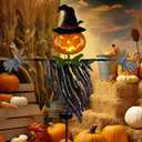 Juegoal 46 Inch Solar Halloween Decorations Yard Stake, Solar Powered Outdoor Lighted Metal Pumpkin Scarecrow Stake, Light Up Pumpkin Lantern Yard Sign for Autumn Haunted House Figurine Party Decor
