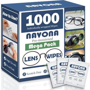 1000 Count Lens Wipes for Eyeglasses  Pre-Moistened, Individually Wrapped Eyeglass Cleaning Wipes  Scratch-Free, Streak-Free Glasses Cleaner Wipes for Sunglasses & Camera Lens  Bulk Pack