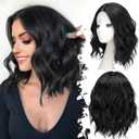 Black Short Wavy Wig for Women Lace Hairline Bob Style Synthetic Heat Resistant - Natural Appearance for Everyday Hairstyle 14 Inch
