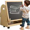 Avrlp Kids Art Easel Toddler Easel with Wheels Wooden Magnetic Chalkboard Mobile Kids Easel with Storage Standing Art Easel for Bedroom Nursery School