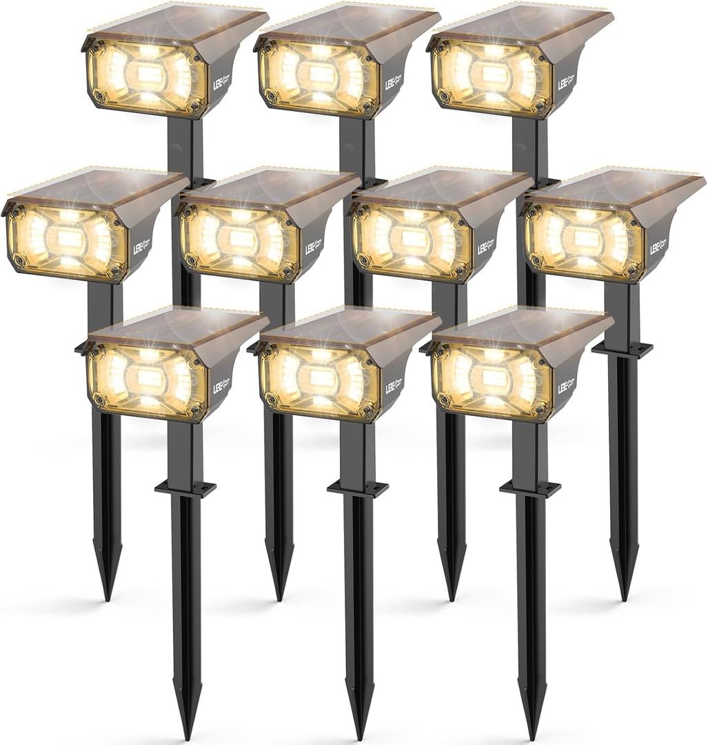 LEREKAM Solar Spot Lights Outdoor Landscape Lights, IP65 Outdoor Waterproof Spotlights, 40 LED's Outdoor Solar Lights for Yard Palm Trees Driveway Patio Pool 10 Pack