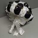 Bridal Wedding Bouquet Round Bling Brooch Bouquet Throw Toss Artificial Rose Flower Bunch for Bride Bridesmaid Wedding Quinceanera(Black & Ivory, 7.5") (Small (Dia. 7.5"/19cm))