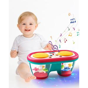 Baby Toys for 6 to 12 Months, Drum Musical Instruments Rotating Light Up Toys for 12-18 Months Kids, Tummy Time Toys for Baby 0-3-6-9 Months, Walker for Baby Boy Girl Toys 1 Year Old (Blue)