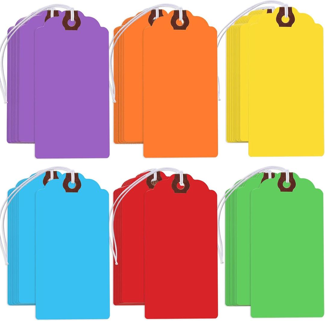 300 Pcs Colored Hang Tags with String Attached,Large Shipping Tags Paper Hanging Tags with Elastic Rope Attached,Writable Gift Tags Blank for All Occasions