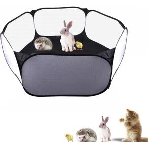 Small Animals Playpen, Portable Pop-up Open Interactive Pet Tent, Indoor Outdoor Fence for Rabbits, Guinea Pig, Hamster, Chinchillas, Kittens, Puppies (Black)