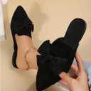 Verdusa Mules for Women Bow Dressy Pointed Toe Flat Shoes Backless Loafers Slide Sandals Casual Slides Work Shoes (Black)42