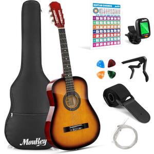 Moukey 38" Acoustic Guitar for Beginners Kids Youth Adult Dreadnought Guitarra Acustica Kit with Chord Poster, Gig Bag, Tuner, Picks, Nylon Strings, Capo, Strap - Sunburst