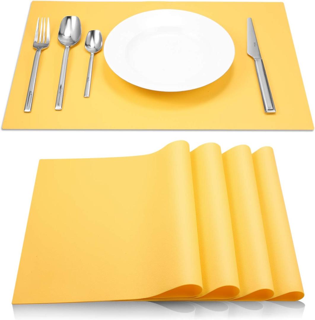 ME.FAN Silicone Placemats [17.7''x12.6''] Heat-Resistant Thicken Non-Slip Tablemats Non-Skid Table Mats Set of 4 (Yellow)