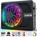 TZGBASS 1600W Slim Under seat Car Subwoofer and Amp Package, Powered Subwoofer with Built-in Amp, Subsonic Deep Bass, RGB Beat Light, Low Pass/Gain/Bass Boost Control, for Truck, SUV, Jeep, Car Audio