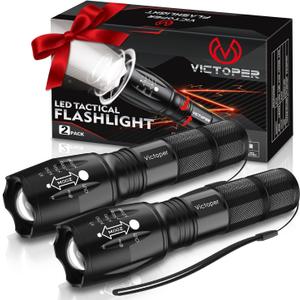 Victoper LED Flashlight 2 Pack, Bright Tactical Torch High Lumens with 5 Modes, Waterproof Zoomable Flash Light, Valentine's Day Gifts for Men, Hunting Camping Essentials Gear (Black)