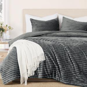 Geniospin Fleece Queen Comforter Set, Soft Fuzzy Queen Bedding Sets, 3-Pieces Grayish Blue Comforter Set for All Season, Warm Fluffy Comforter, (Queen (90"x90"))