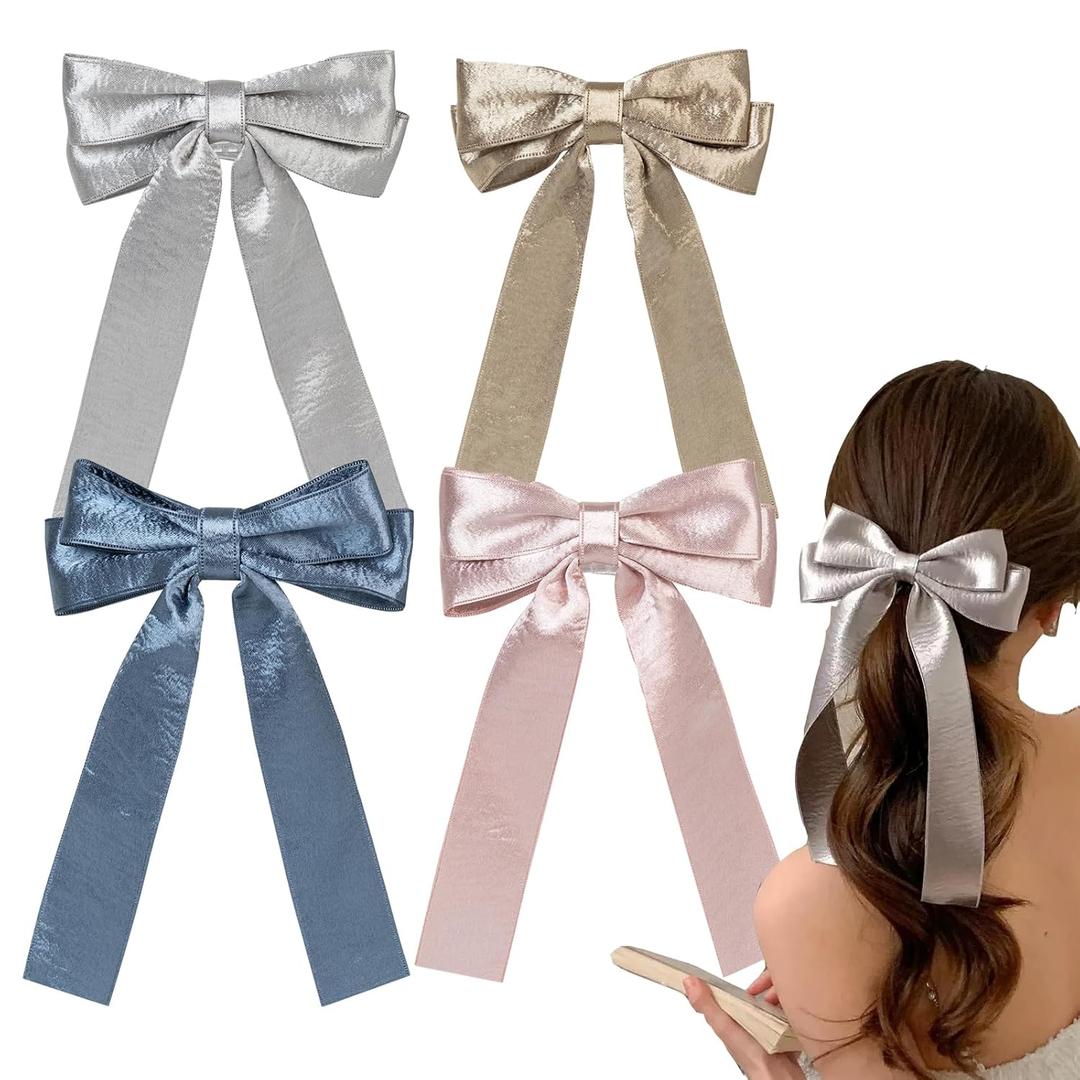Flat Hair Clips for Women, Cute Bow Non-slip Flat Claw Clips Bow Hair Claw,Lay Down Claw Clips Hair Accessories for Womenfor Girls Thin Thick Hair (4 PCS)