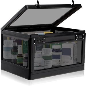 Large Medicine Lock Box with Dual 3-Digit Combination Locks, 24L Lockable Storage Box for Medication, Snacks, Phone, and Electronics - BPA-Free Organizer Bin for Home, Office, Fridge, and Safety (Black)