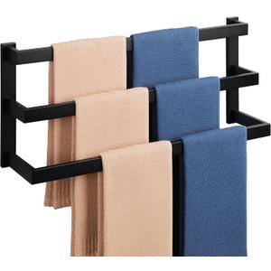 Alise 3 Towel Bars for Bathroom Wall Mount,3-Layers Towel Holder Towel Racks for Bathroom Lavatory,SUS304 Stainless Steel Square Towel Rail Towel Hanger for Walls,Matte Black