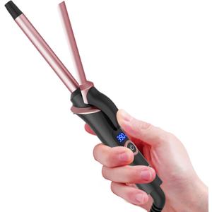 Mini Curling Iron for Short Hair - Small Travel Curling Iron with Dual Voltage, Ceramic Barrel, 5 Heat Settings, 60 Min Auto-Off, Portable Curling Wand for Versatile Styling (1/2 inch)