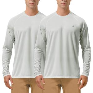Roadbox Mens UPF 50+ UV Sun Protection Shirts Outdoor Long Sleeve SPF Rash Guard for Fishing Hiking Swimming Running (Medium, 2 Pack - Gray)