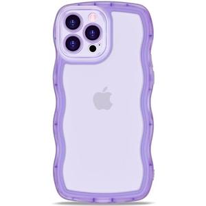 Anuck for iPhone 13 Pro Max Case Wavy Edge Clear Back Design, Anti-Slip Grip Cute Wave Curly Frame Shape Shockproof Soft TPU & Hard Bumper Protective Phone Case Cover for Women Girls, Clear Purple set of 2
