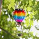 Starsoul 2 PC Rainbow Hot Air Balloon Solar Lantern with Flame Glass Outdoor Hanging Hot Air Balloon Solar Light Waterproof Garden Patio Yard Party Decorations