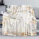 Gold Marble Throw Blanket for Couch, Super Soft Fuzzy Throws Warm Comfortable Plush Fleece Blanket, Fashion Decorative Flannel Fleece Blanket for All Season(50 x 60 in, Gold Marble)