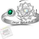Fidget Spinner Anxiety Rings for Women: Sterling Silver Lotus Just Breathe Adjustable Stress Relieving Birthstone Jewelry Gifts for Daughter