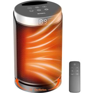 Space Heater, WINHL Small Portable Electric Heaters for Indoor Use with Thermostat and Remote, 70°Oscillation, 12H Timer, 5 Modes, 1500W PTC Ceramic Fast Safety Heat for Office Bedroom Home