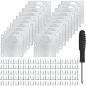 20 Pcs Cabinet Hinge Repair Plates Kits, Kitchen Cupboard Door Hinge Repair Plates, Stainless Steel Hinge Repair Fixing Bracket Plate Kit with Screws/Screwdriver for Kitchen Furniture Cabinet Door