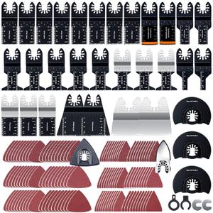 CONNOO 158 Pack Oscillating Saw Blades, Oscillating Tool Blades with Sandpaper, Multitool Bi-Metal Blades Kits for Wood Metal Plastics Quick Release Fit Dewalt Ryobi Rockwell Makita
