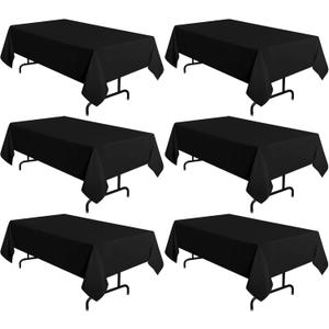 sancua 6 Pack Black Tablecloth 60 x 120 Inch, Rectangle Table Cloth for 8 Feet Tables - Stain and Wrinkle Resistant Washable Polyester Table Cover for Dining Tables, Buffet Parties and Camping